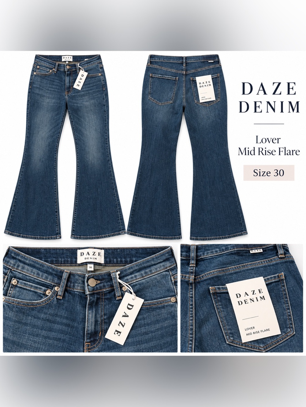 Daze Denim Lover Mid-Rise Flare Jeans - Blue 30